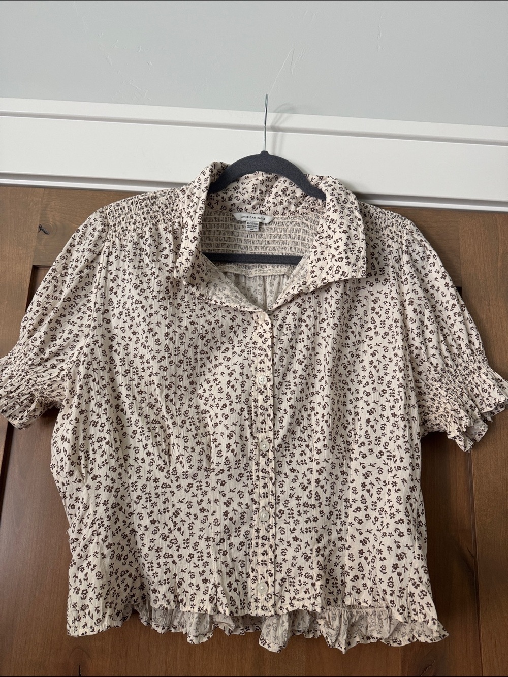 American Eagle Blouse Cropped Smock Top Womens XL cottagecore Floral Cotton